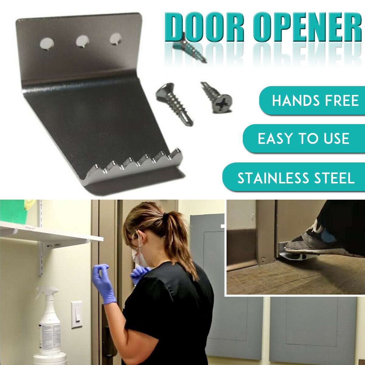 Touchless Foot Door Opener Hands Free Handle Bracket Thick Metal Home Bathroom Office Convenience Hands Free Door Opener