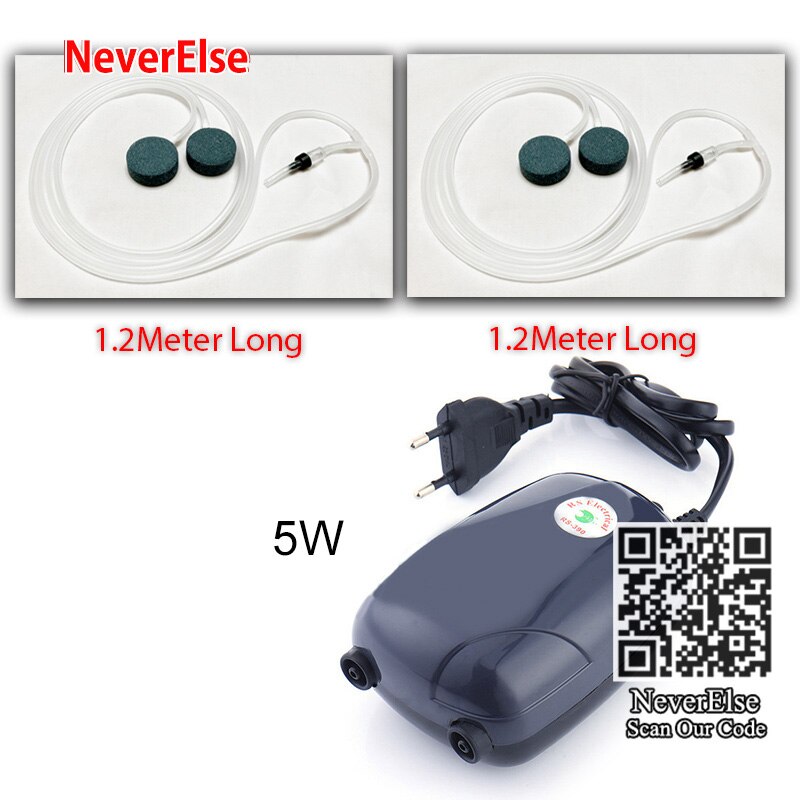 Aquarium Air Pump Compressor Aerator Single/Double Outlet + Accessories Air Bubble Stone Tube 3W/5W Fish Tank Pond Oxygen Pump: 5W Solution2 / US Plug adapter