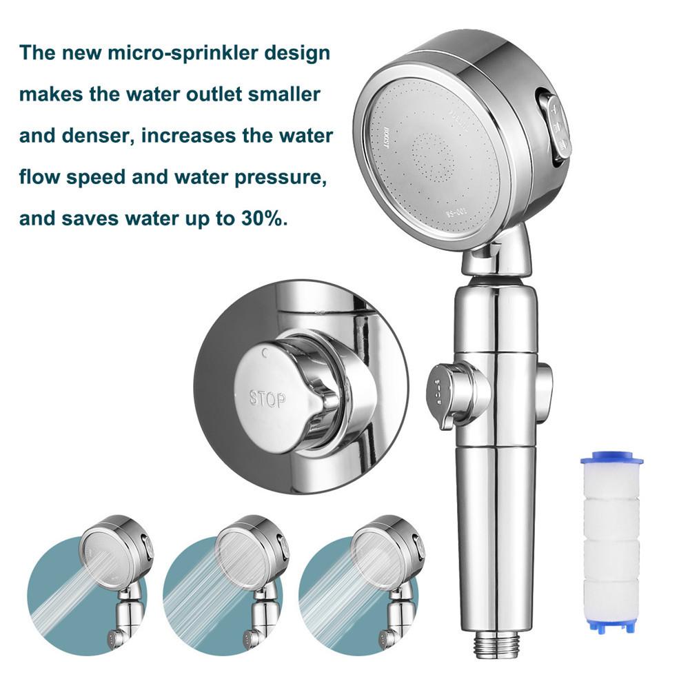 Handheld High Pressure Shower Head Round Water Saving Shower Filter Bathroom Rainfall Water Spray Nozzle With Water Stop Switch