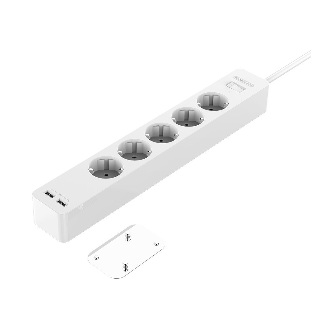 NTONPOWER Wall Mounted USB Power Strip Surge Protector with 3/5 Ports 2 USB Extension Socket EU Plug for Home Network Filter: 5AC 2USB