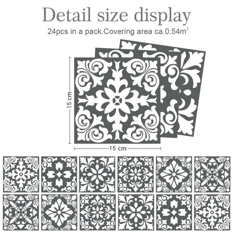 24 Pieces Of Mosaic Tile Stickers, Antique Tiles, Self-adhesive Tile Stickers (with Dumb Film) 15*15cm*24pcs: 15CM 15CM