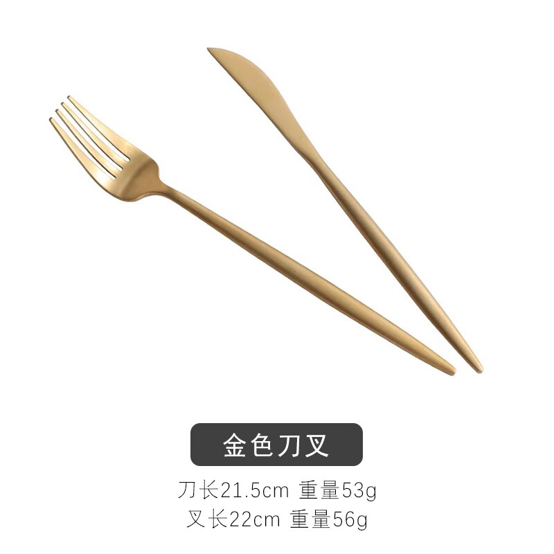 Guldkant rund keramisk tallerken fad sort porcelænsservice western-stil middagsretter og tallerkener salat bøf frugt tallerken: Kniv og gaffel--a