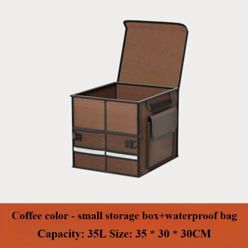 Car Trunk Organizer Vehicle Box with Lid Waterproof Storage Box Universal Accessory Multi-Compartment Collapsible Storage Boxes: Brown