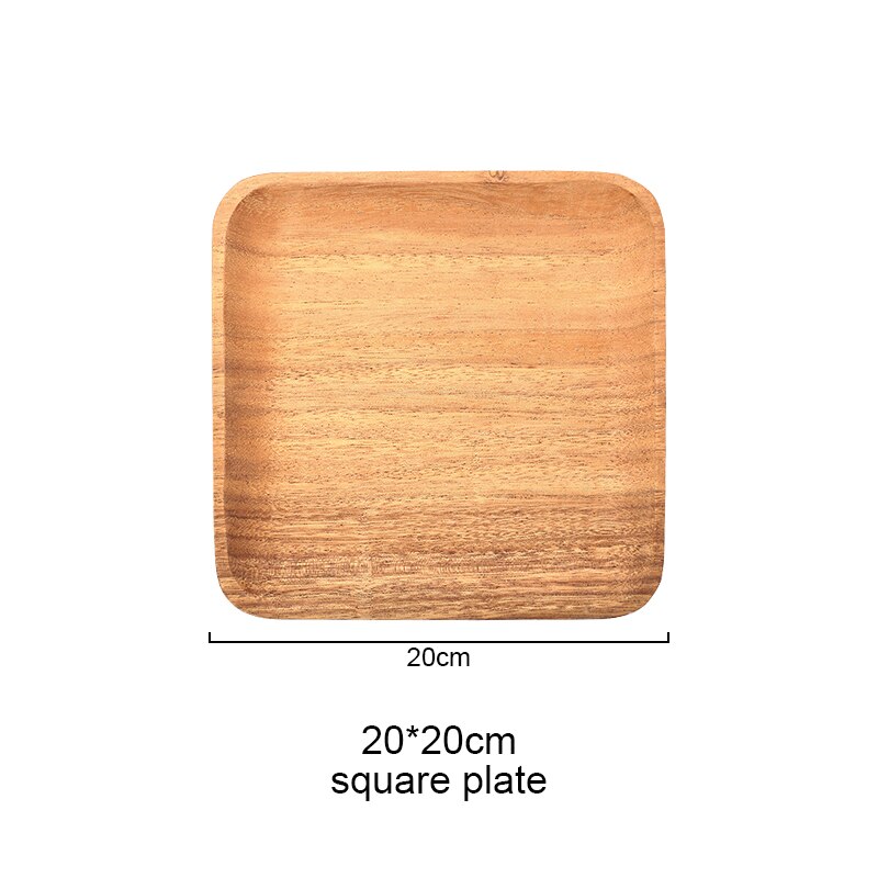 Wooden Tray Dinner Plate Acacia Food Dessert Tea Plate Round Square Rectangle: square 20cm
