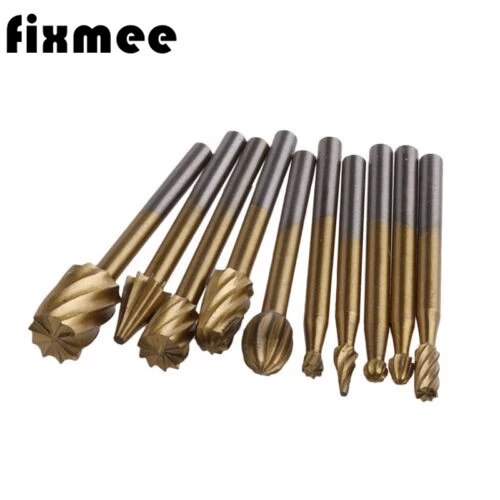10pcs Titanium Dremel Routing Wood Rotary Milling Rotary File Cutter Woodworking Carving Carved Knife Cutter Tools: 10pc gold