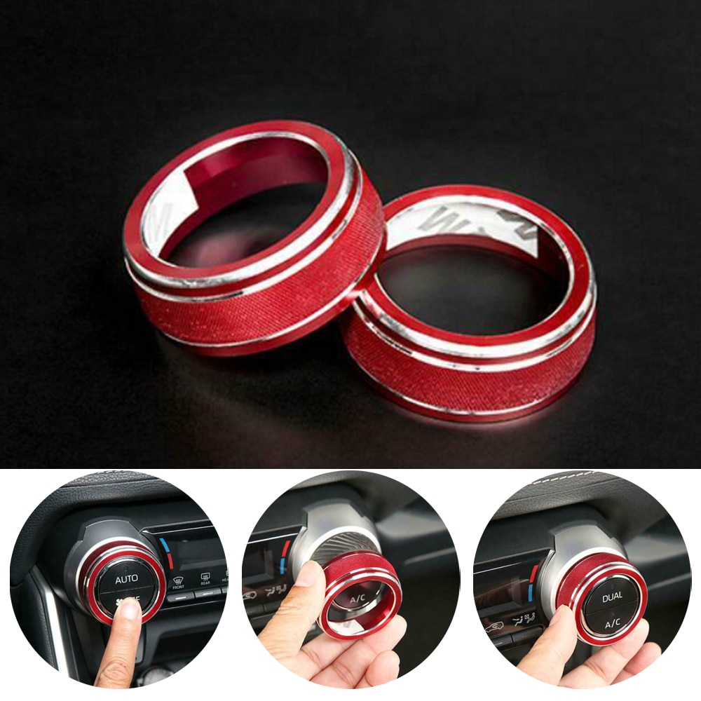 2 stk rød cnc metal aluminiumslegering konsol ac switch kontrol trim rød til toyota rav 4 dekoration bil styling