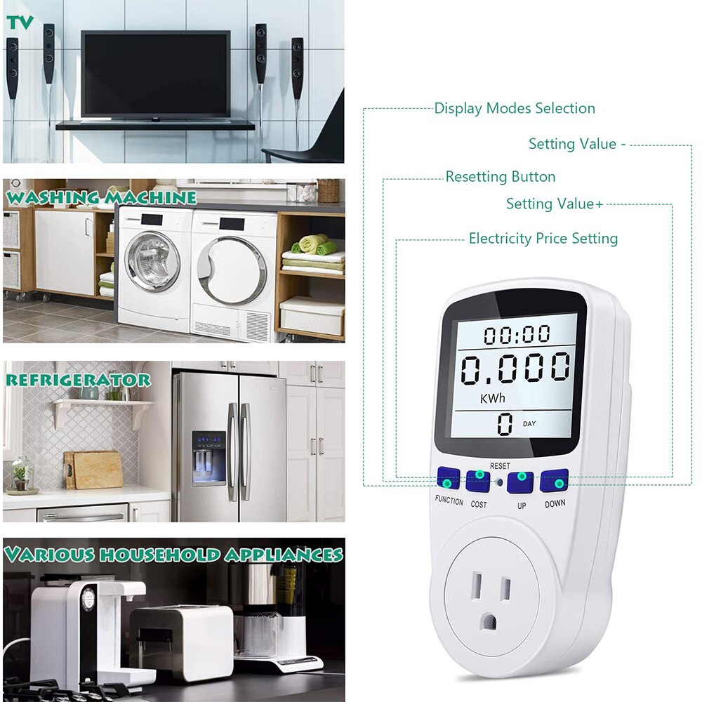 Digital LCD Energy Meter Wattmeter Socket Wattage Kwh Energy Meter Wattmeter Energy Meter Watt Cost Monitor Power Analyzer