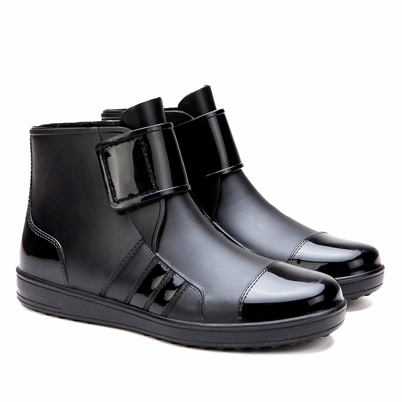 Vedenpitävät pvc-saappaat, matalat lyhyet pehmoiset saappaat, miesten nilkkurit, liukumattomat kumiset vesikengät, solkikengät