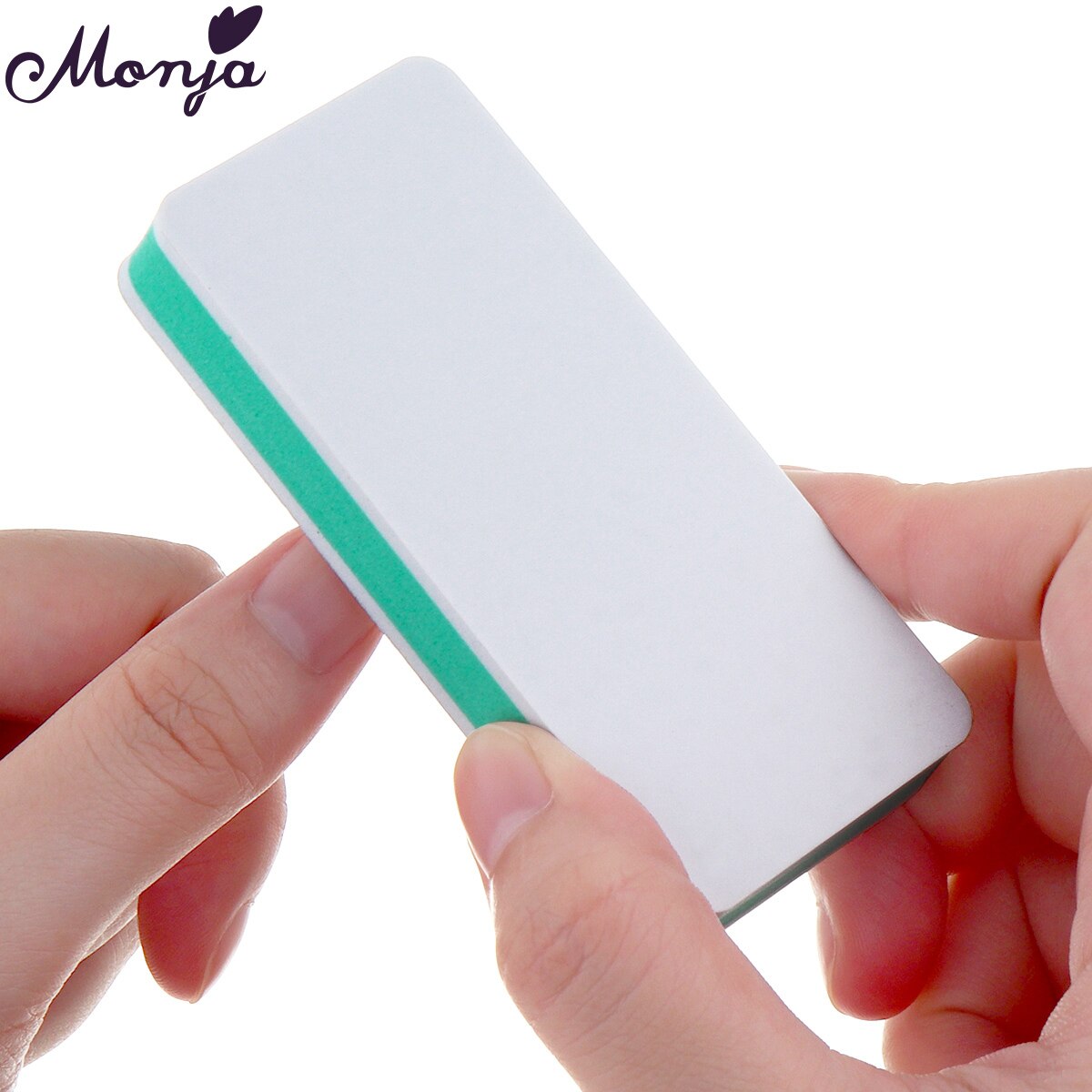 Monja 1 Pcs White Green Nail Art Buffering Block Double-sided Sanding Polishing Nail Sponge Buffer Files Manicure Tool