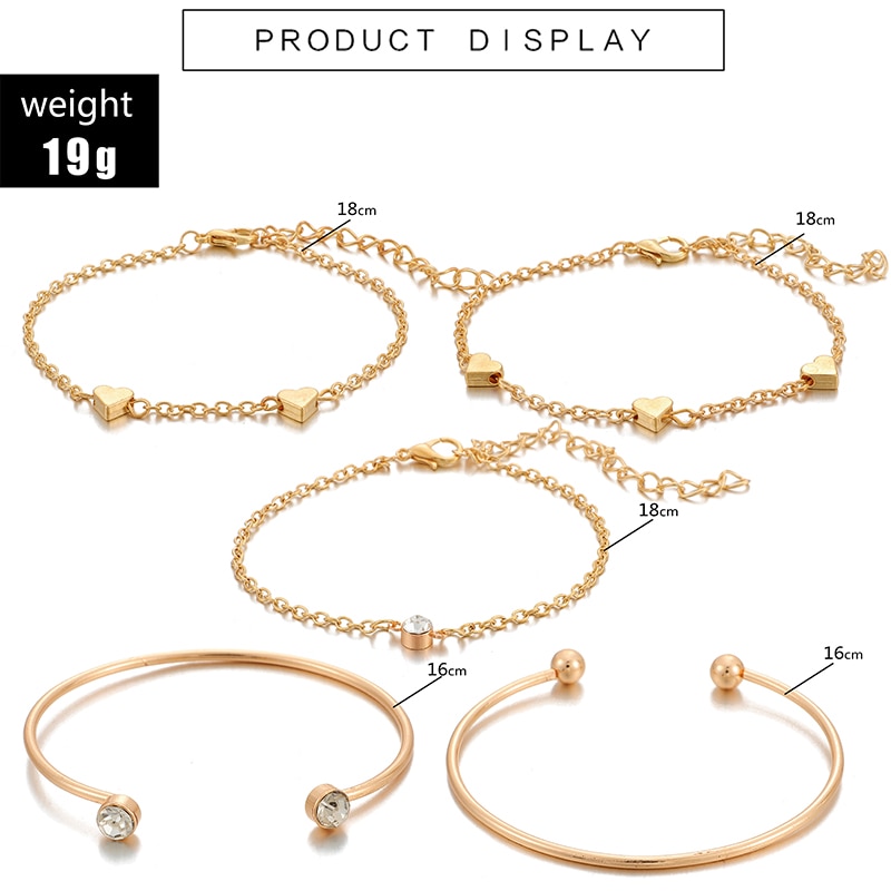 Tocona Korean Crystal Heart Bracelets Layered Open Adjustable Hand Chain Women's Bracelet Jewelry 8319