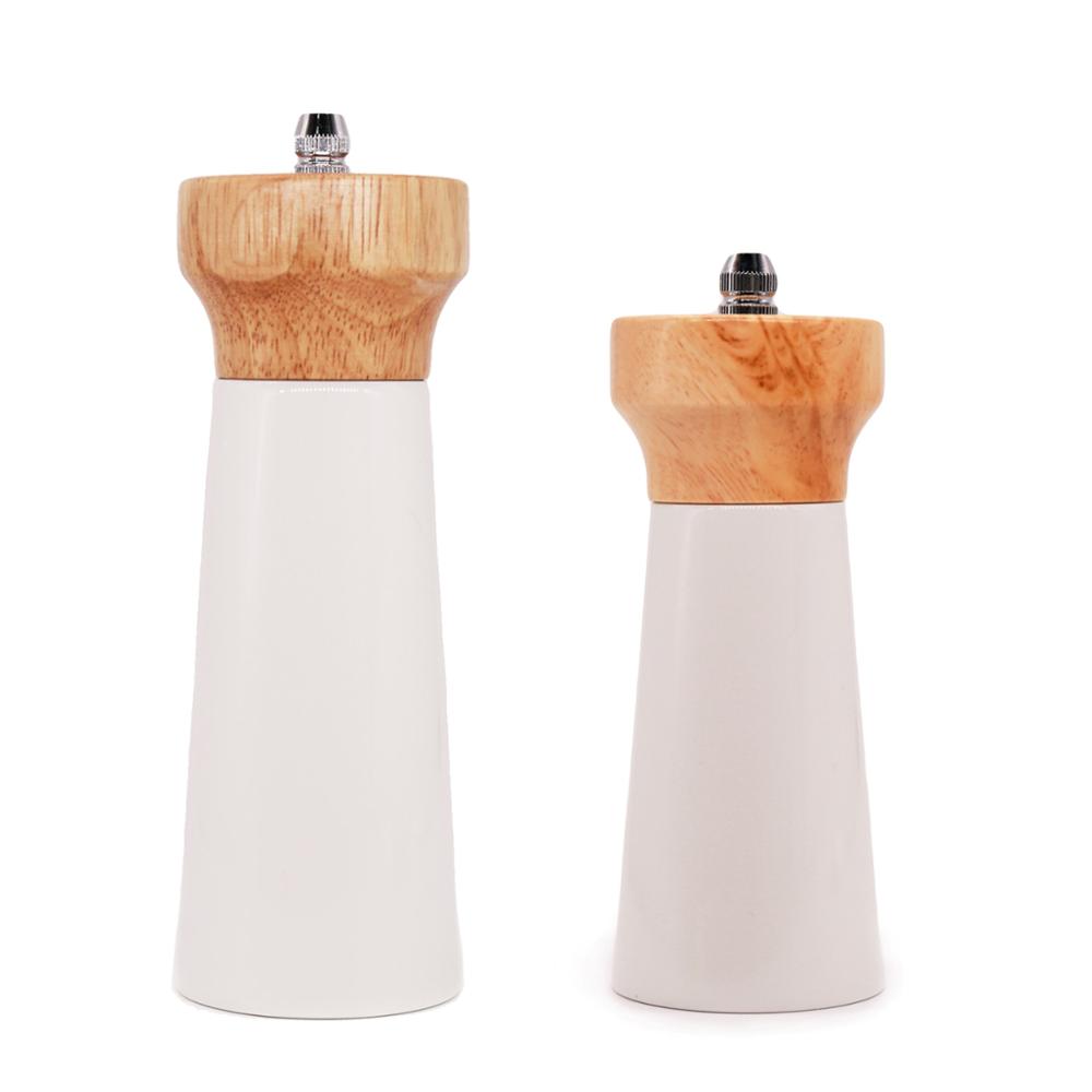 Wooden Pepper Grinder Sea Salt And Pepper Shaker Set Of 2 Manual Mills Effortless Lighthouse / Oilcan Shaped By Tessie & Jessie: White (2 Lighthouse)