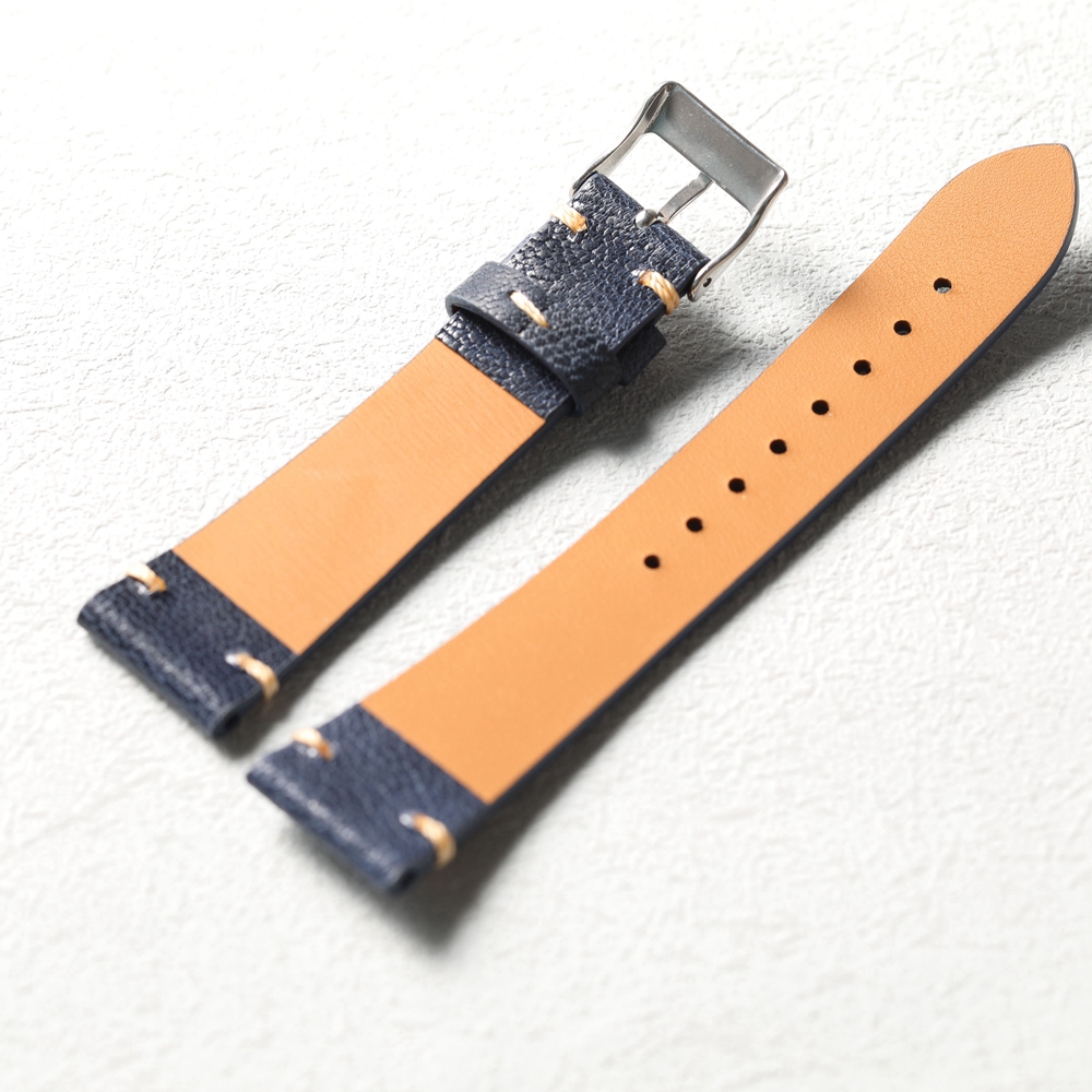 Handgemaakte geitenleren band, ultradun en zacht S/M-formaat, 18 19 20 21 22 MM blauwe lederen band, vintage stijl horlogeband