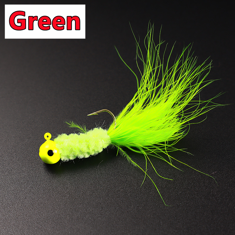 5 pièces leurre de pêche plume métal gabarit tête crochet pêche marabout leurre pour doré Panfish Sunfish Bluegill perche Swimbait: 11 / Rouge