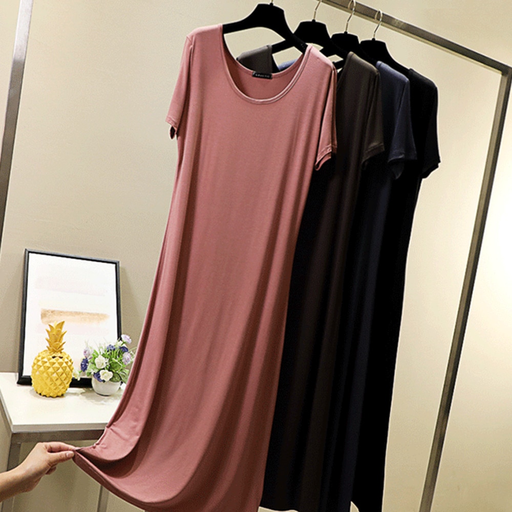 Fdfklak Zomer Night Jurk Vrouwen Nachtjapon Sleepshirts Roze/Zwart Korte Mouwen Nachtjapon Nachtjapon Katoen Nachtkleding