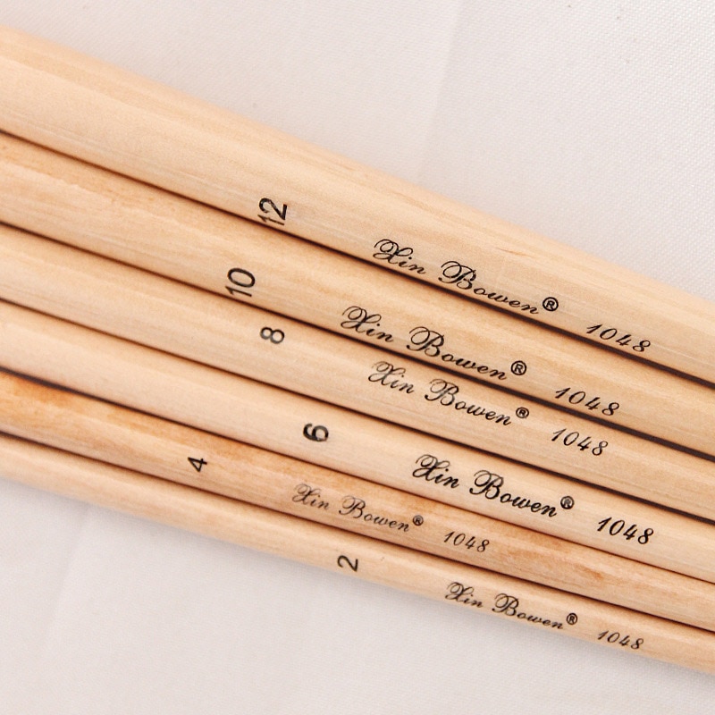 6 st/set nylon hårpensel vintage träskaft pensel set målarpenna verktyg för akvarell akrylmålning tillbehör