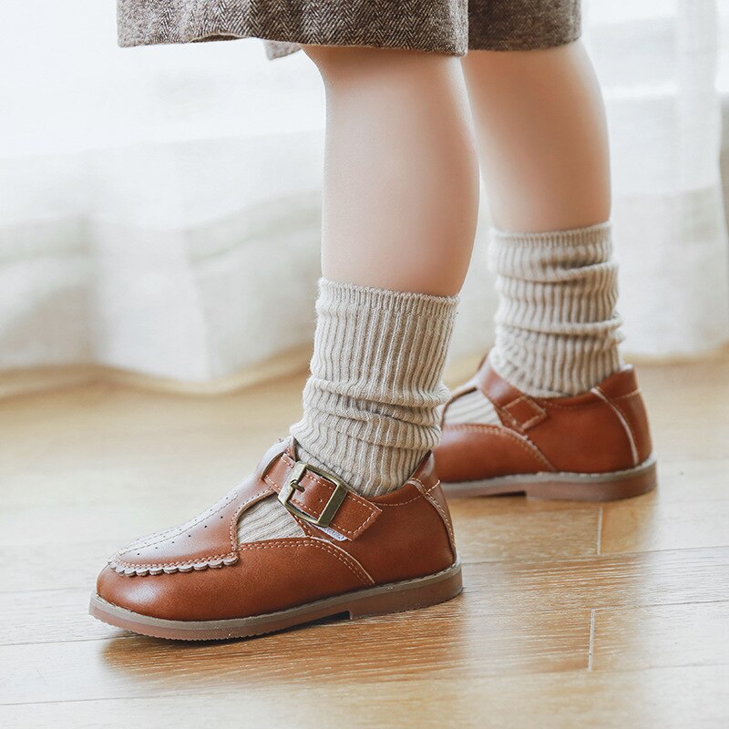 Autumn solid color knee-length cotton knitted socks sets 0-8 years baby girls all-match base socks 5 pairs set