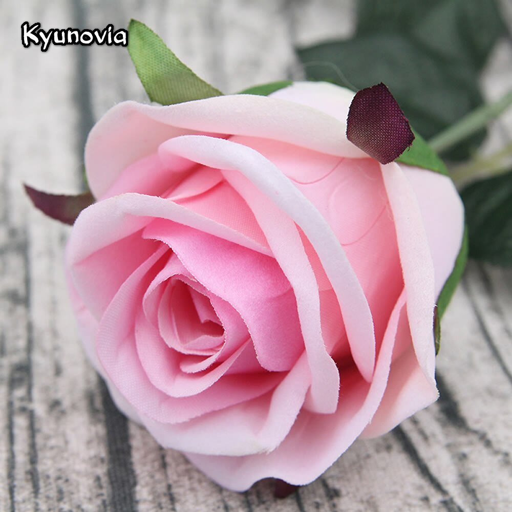 Kyunovia 72CM Single Rose Stem Artificial Silk Flowers Leaves Red Velvet Rose Wedding Party Home Decorative KY41