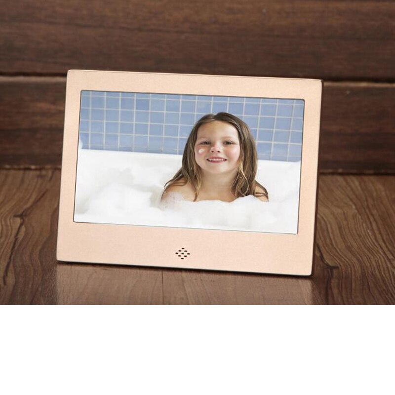7 polegada de metal led digital photo frame vídeo música calendário relógio jogador 1024x600 resolução com controle remoto: gold / Eu Plug