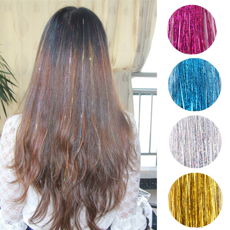 Accessoires de cheveux holographiques, 16 couleurs, 90cm, extension scintillante scintillante, 150 brins