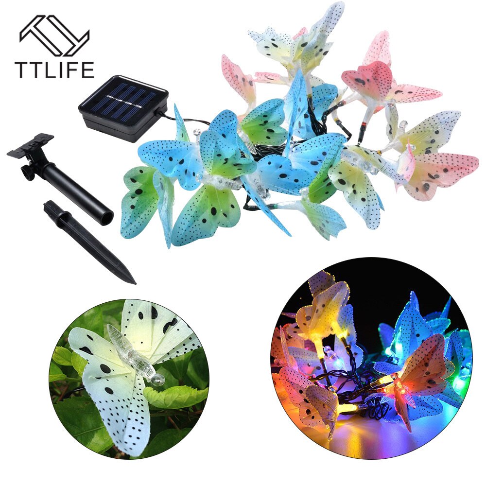 12 Leds Solar Toys Powered Butterfly Fiber Optic Fairy String Lights Waterproof Christmas Outdoor Decoration Toys for Children