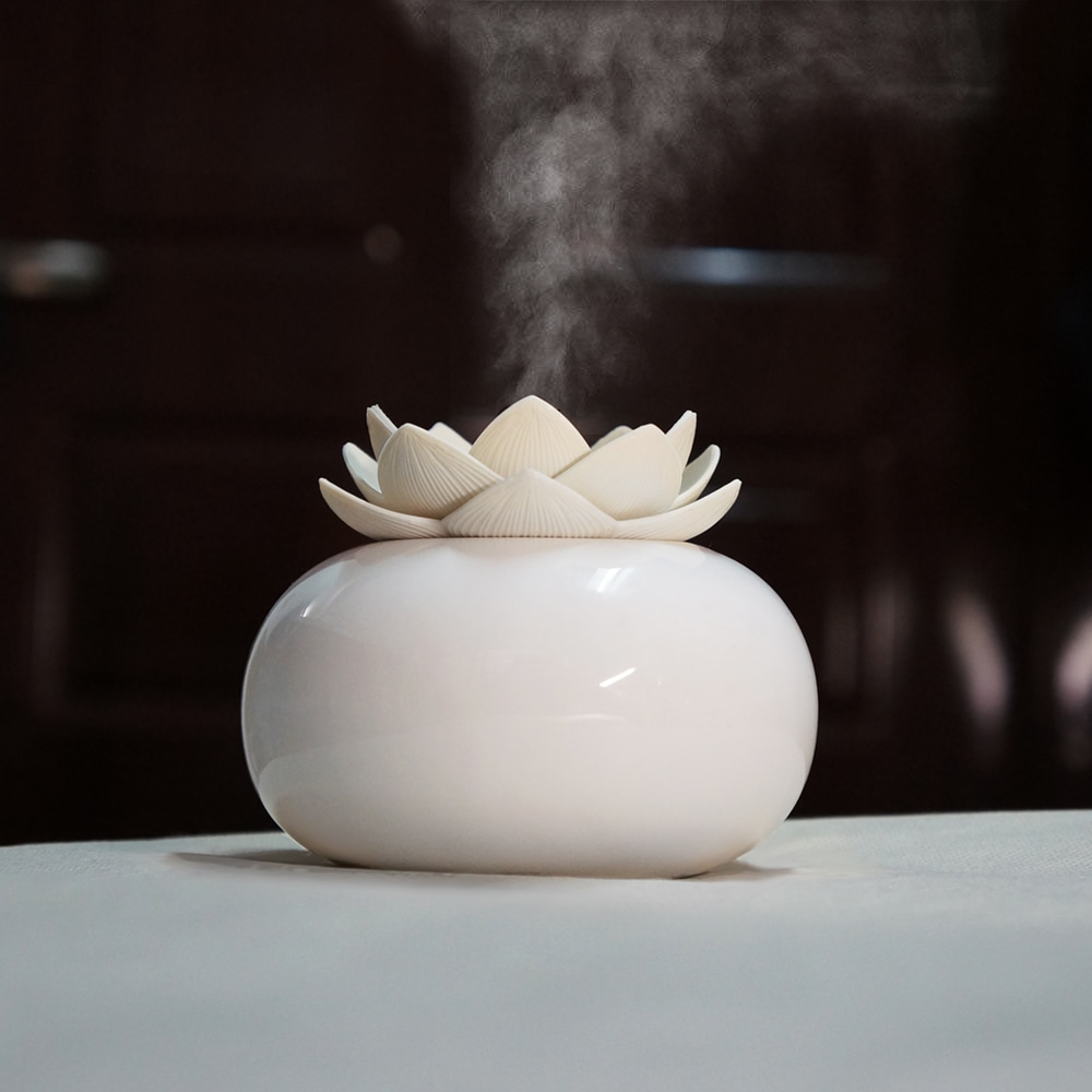 200ML ceramic ultrasonic aroma humidifier air diffuser simple lotus purifier atomizer essential oil diffuser: Default Title