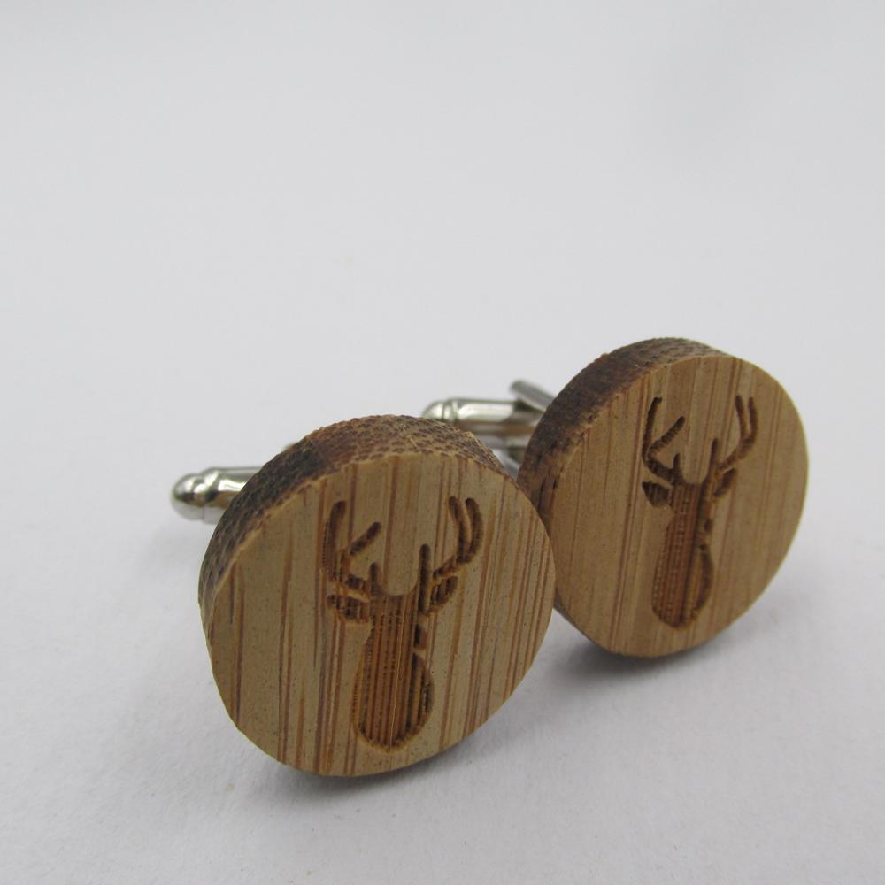Moda Abotoaduras Para Os Homens de Madeira Dinossauro Animal Cervos Lobo Bat Cuff Link Acessório Do Casamento: deer head