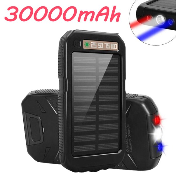 30000Mah Snelle Charger Portable Solar Power Bank Met Zonnepaneel 2 Usb-poort Dightal Display Power Bank Voor Xiaomi samsung Iphone