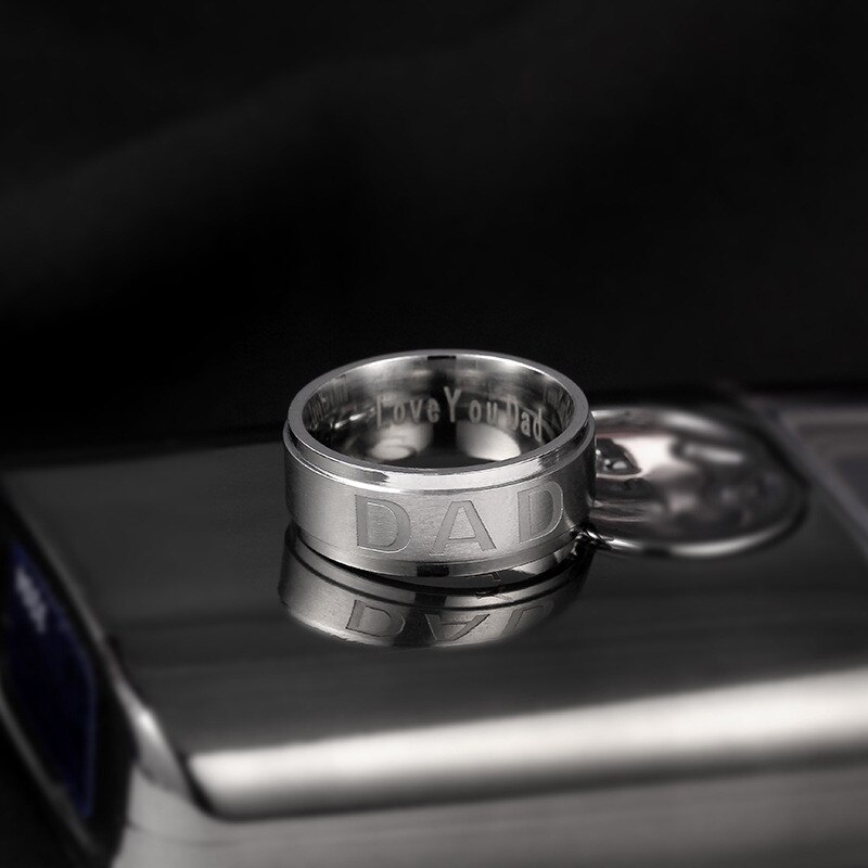 8Mm Stainless Steel Ring Men Silvery Letter Dad Rings Mens Jewelry Vintage Simple Ring Men Male Round Rings