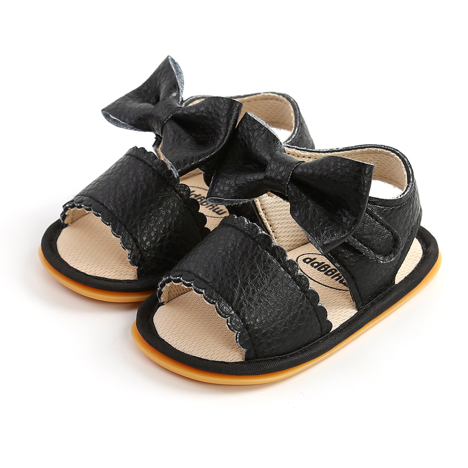 Baby Shoes Newborn Boys Girls Bow Sandals Soft Non-Slip Rubber Sole Summer Flat Walking Toddler Shoes Infants Kids Baby Sandals: Black / 11