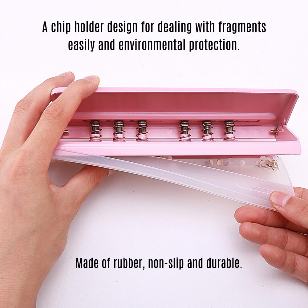 Adjustable 6-Hole Desktop Punch Puncher for A4 A5 A6 B7 Dairy Planner Organizer Six Ring Binder with 6 Sheet Capacity