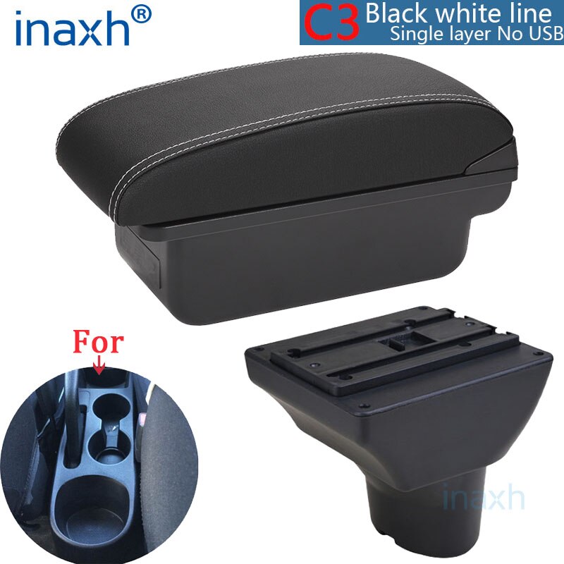 For Hyundai I20 Armrest Interior Parts special Retrofit parts Car Armrest Center Storage box with USB LED light: C3 Black white NOUSB