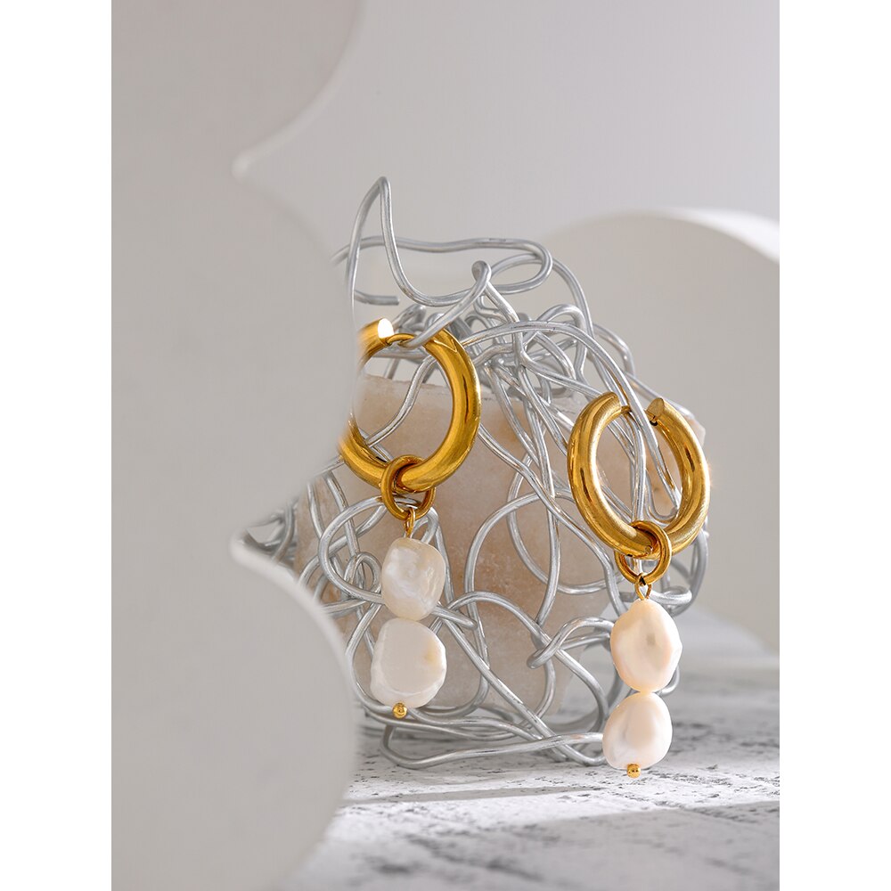 Yhpup roestvrij staal natuurlijke parel hoepel oorbellen charme metalen textuur geometrische mode-sieraden sosten dhernosрия cadeau