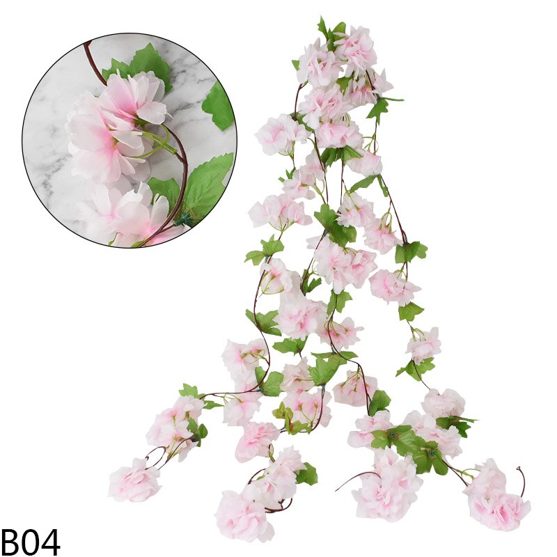 230cm wiśnia kwitnący kwiat winorośli sztuczne kwiaty Sakura girlanda Rattan na łuk ślubny strona główna ozdoba robić powieszenia na ścianie bluszcz: B04