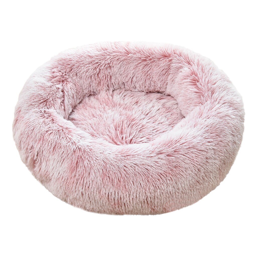 Warm Fleece Dog Bed Round Pet Dog Round Cat Winter Sleeping Bag Long Plush Soft Pet Bed Calming Super Soft Dog Bed Basket: Pink / 65x65cm
