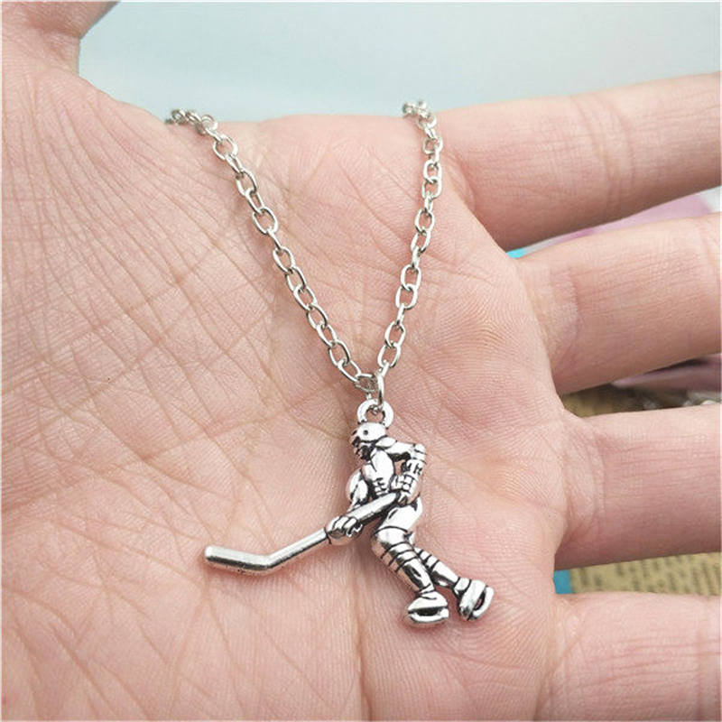 Hockey Player Charm Chain Necklace Women Pendants Jewelry Accessory ,Friend Necklace