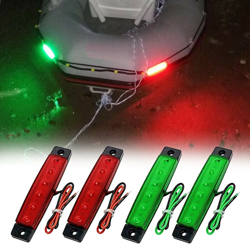 Luces LED de popa para barcos, luz de estribor, 12V, rojo, verde, 4 Uds.