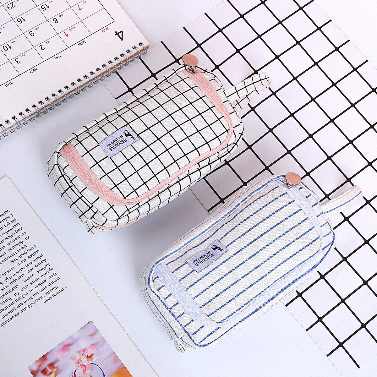 bref grille étudiant Double couche porte-crayon école stylo étui pour filles garçons papeterie grande toile crayon sac estojo escolar
