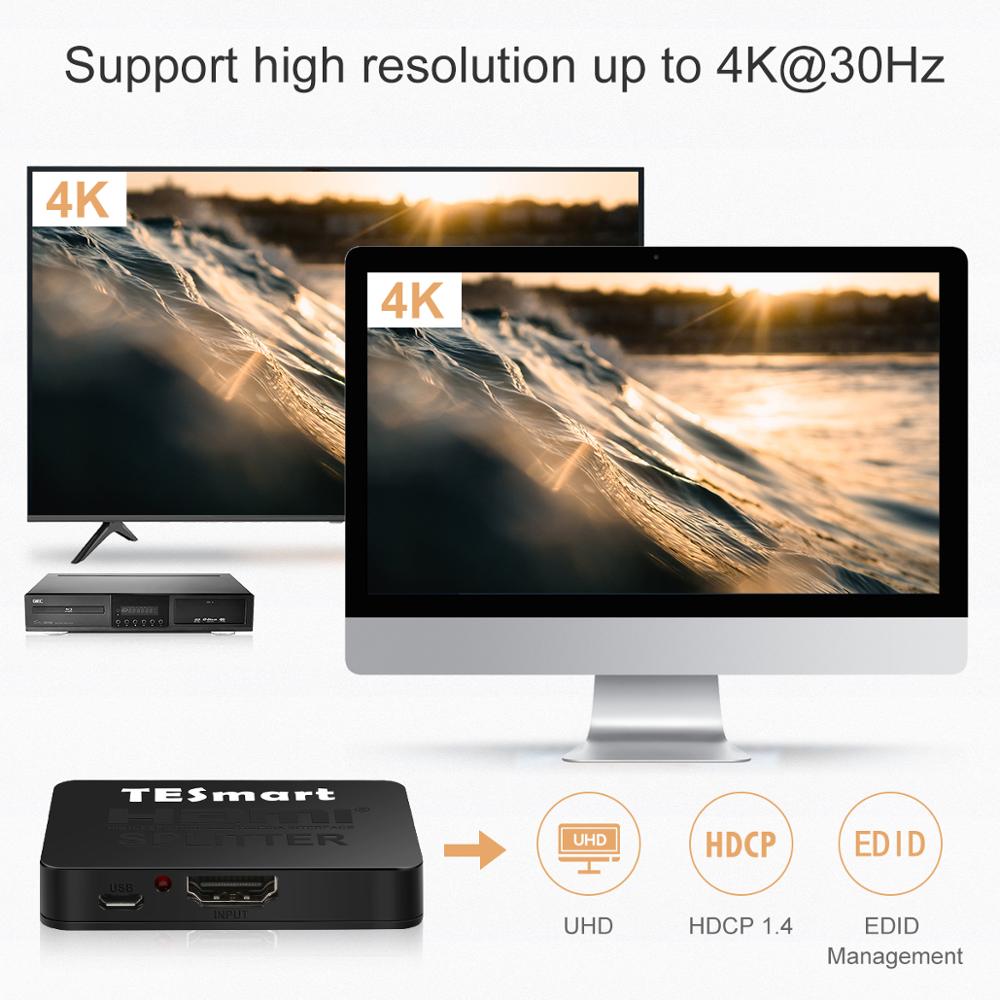 1 In 2 Out 4K@30hz 1x2 HDMI Splitter Amplifier Repeater Support 3D 1080P
