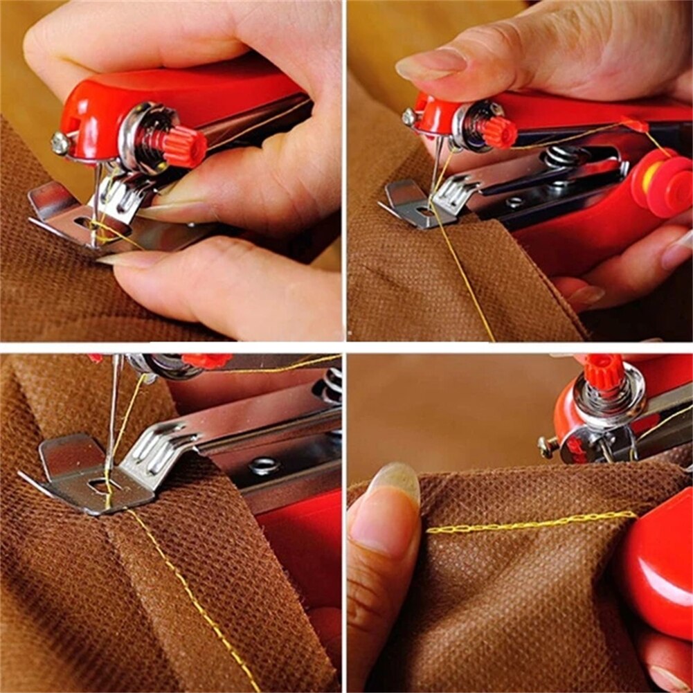 1Pc Red Mini Sewing Machines Needlework Cordless Hand-Held Clothes Useful Portable Sewing Machines Handwork Tools Accessories