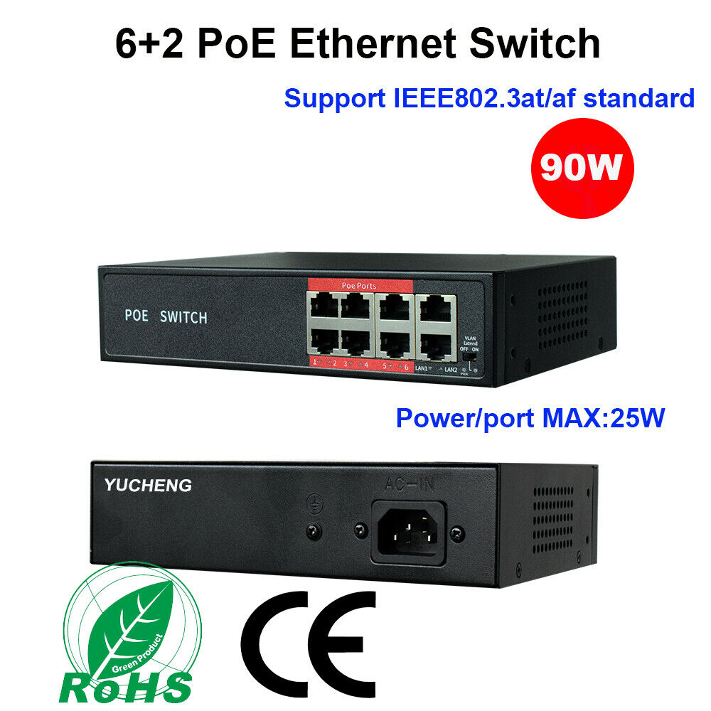 1 2 3 4 5 6 Ports POE switch 48V 90W PoE Ethernet Switch 8 port switch 6CH 8CH for PTZ IP Camera Esunstar IEEE802.3at/af