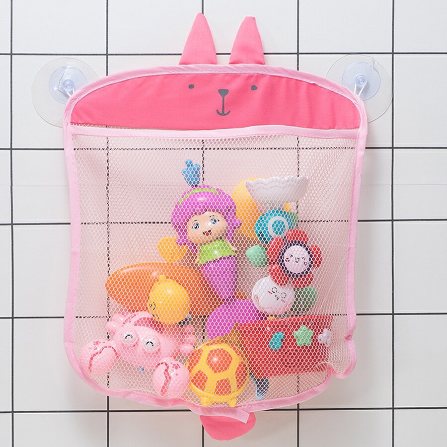 Animal Cute Bath Toys Kids Baby Tidy Storage Suction Bathroom Bathtub Doll Hanging Bag Basket Mesh Storage Bag Water Toys: pink 3