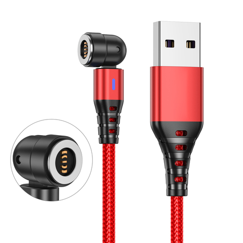 Câble magnétique rotatif 540 3A, charge rapide, Micro USB Type C, pour iPhone Xiaomi Huawei, chargeur magnétique, données de téléphone, cordon USB: Rouge / 0.3m