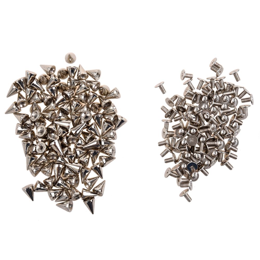 Conjunto de tachuelas de cono de plata y pinchos DIY, manualidades, remaches Punk para ropa, bolso, zapatos, cuero, manualidades, manualidades, 100