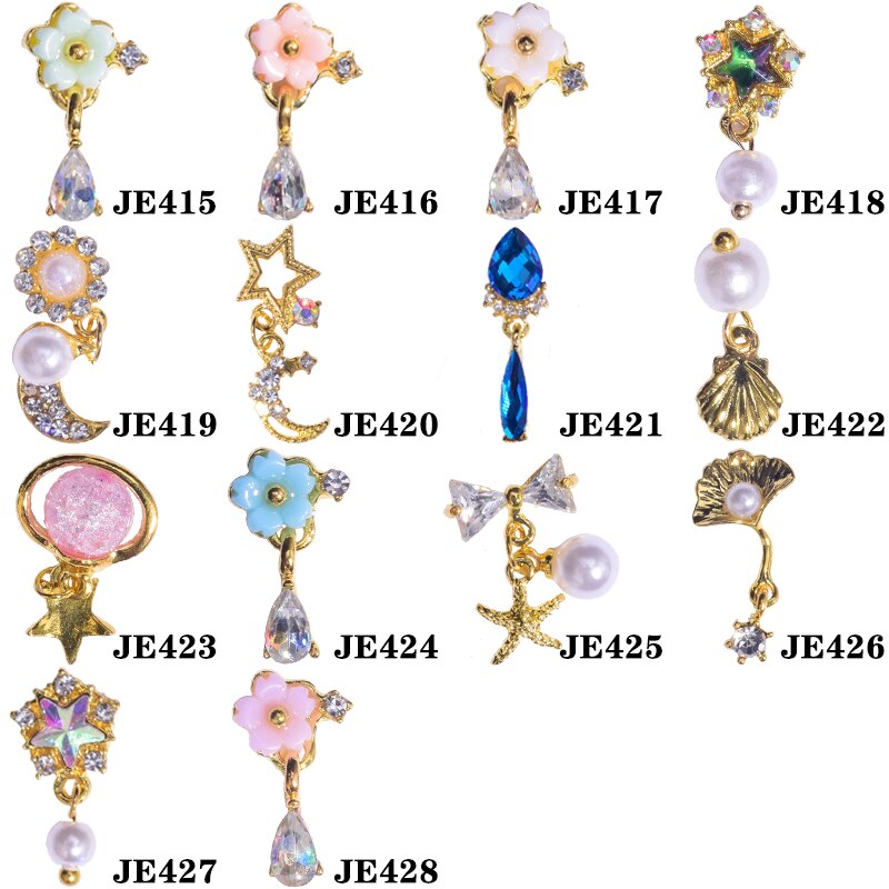 10-16mm 10pcs Zircon Nail Charms Pierced Fingernail Jewelry 14 Styles of Charms Pearl L-Long Reusable nail nail charms