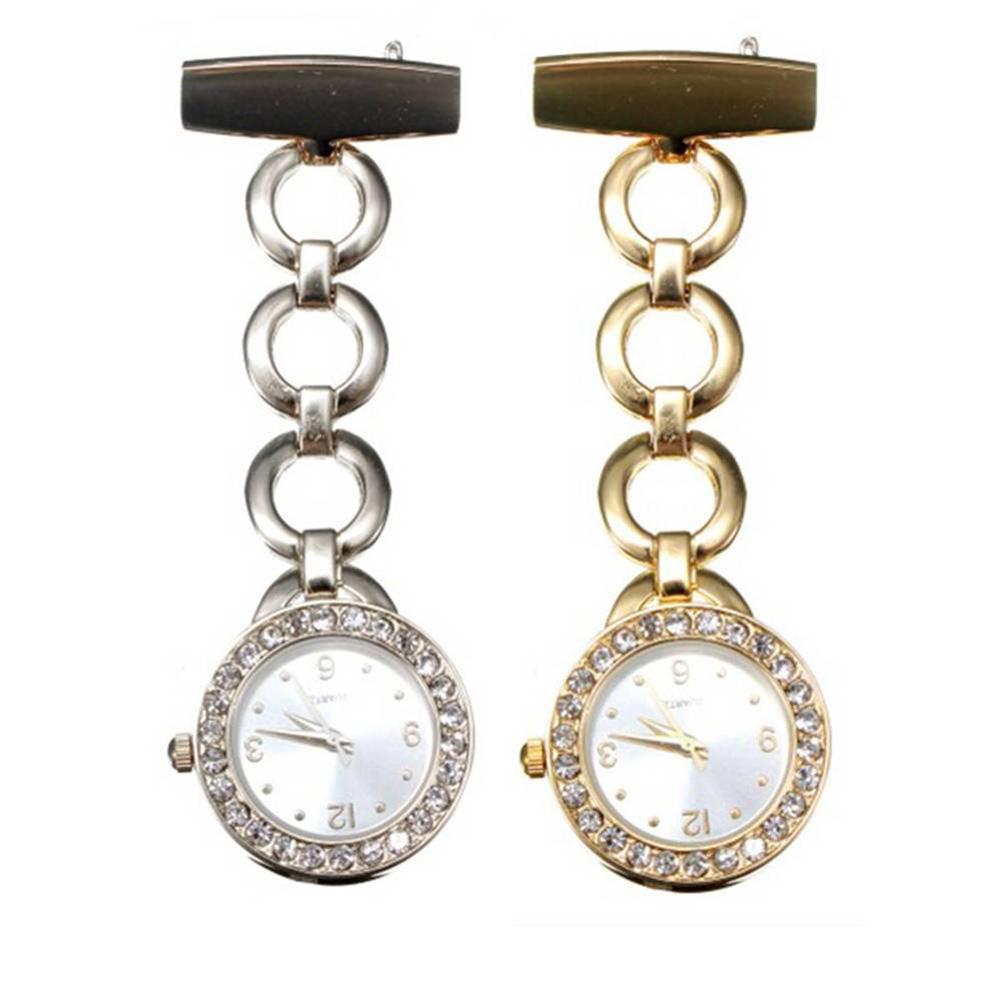 Luxury Rhinestone Round Dial Nurse Watch Brooch Pin Quartz Fob Pocket Watch