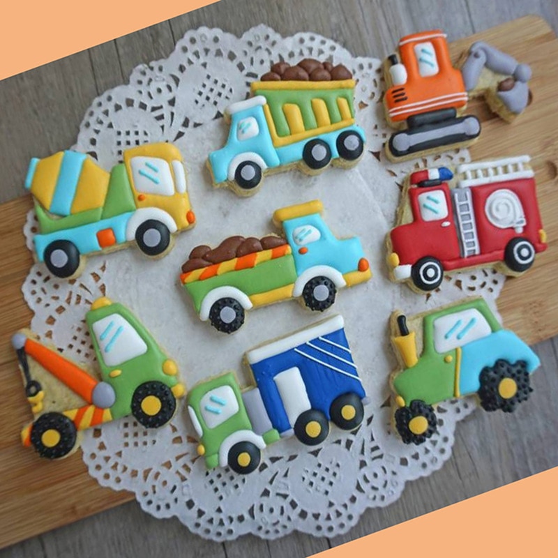 8 stuks/set plastic diy transport auto koekjesvorm cake gebak fondant mal stempels uitsteker taart decoratie gereedschap