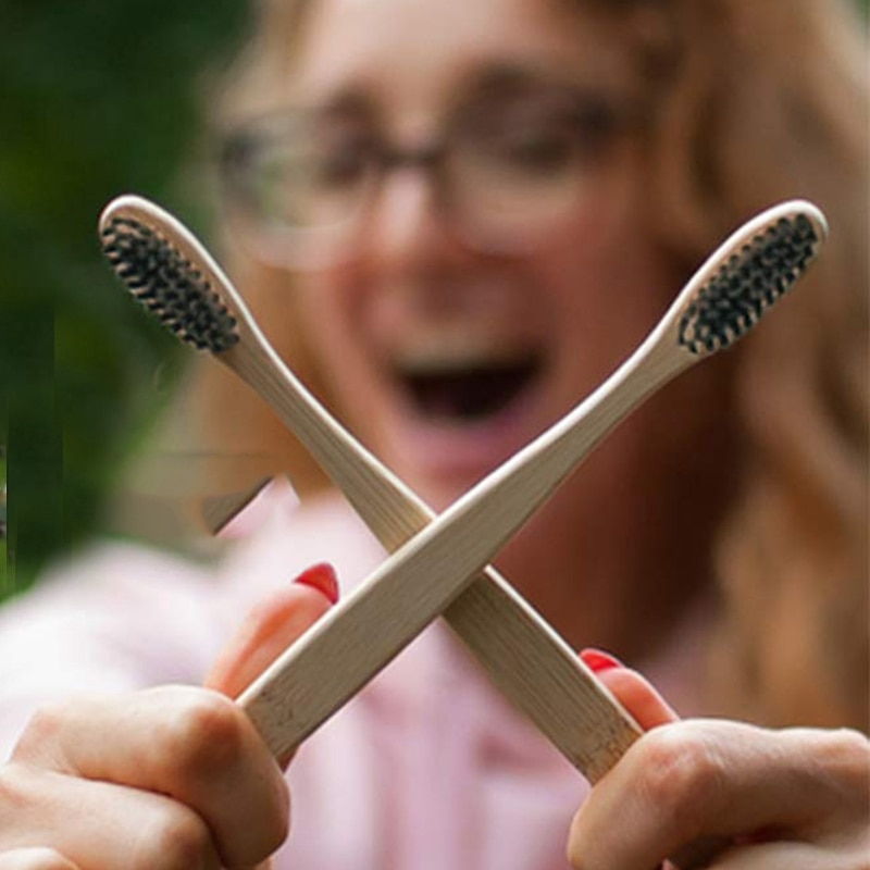 2-Pack Bamboe Gebruiksvoorwerpen Met Bonus 2 Bamboe Tandenborstels Bamboe Stro, Lepel, Vork, Mes, theelepel, Eetstokjes, Borstel En 2 Groene St