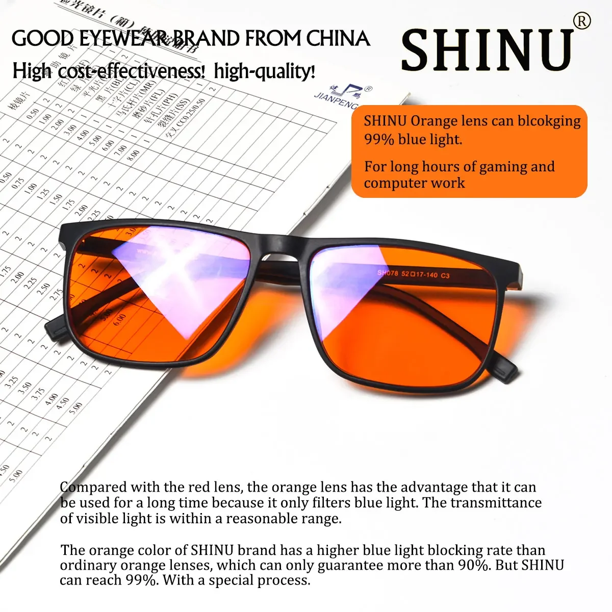 Óculos bloqueadores de luz azul SHINU com lentes vermelhas protegem seus olhos de tensão digital Óculos de bom sono Homens Lente de olho vermelho: ROXO