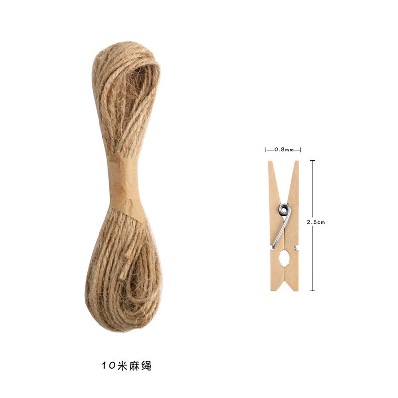 150Pcs 2.5CM Mini Natural Wooden Clothes Photo Paper Clothespin Craft Clips Portable Wood Clamp With 10Meter Jute Rope