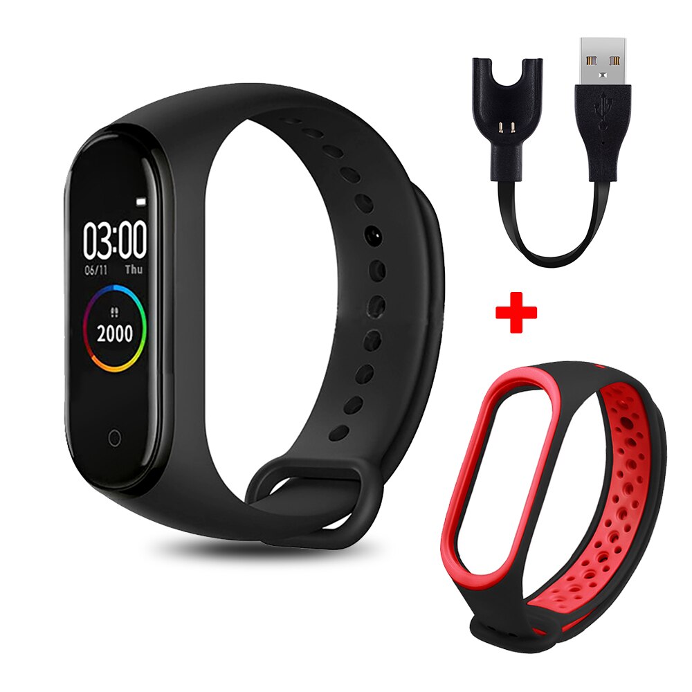 M4 Smart Wristband Waterproof Blood Pressure Heart Rate Monitor FitnessTracker Smart Bracelet M4 Band Watch Sport Pedometer: black N black red